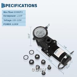 1.5HP 0.36hp Swimming Pool Pump Dual Speed Motor 1100With270W In/Above Ground