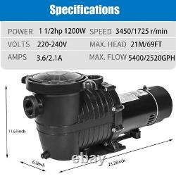 1.5HP 2 Speed Above/Inground Swimming Pool Pump Motor 90/42GPM 69FT Hmax 230V