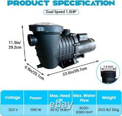 1.5HP 2-Speed Swimming Pool Pump 230V Above Ground Inground Self-Priming Motor