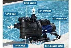 1.5HP Powerful Self Priming in/Above Ground Swimming Pool Pump w Strainer Basket