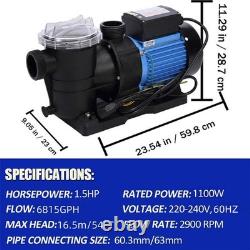 1.5HP Single Speed Swimming Pool Pump Energy Efficient Strainer 6815GPH US STOCK