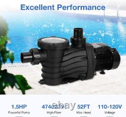 1.5HP Swimming Pool Pump In/Above Ground with Motor Strainer Basket, 4740 GPH
