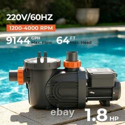 1.8HP High-Flo Variable Speed Swimming Pool Pump Inground 230V 2 / 2.5 Fitting