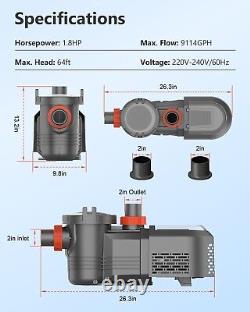 1.8HP Variable Speed High-Flo Inground Swimming Pool Pump with Filter Basket Cover