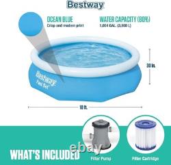 10ft x 30in Outdoor Inflatable Above Ground Swimming Pool Set with Filter Pump