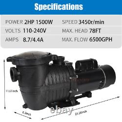 110-240V 2HP Inground Swimming Pool pump motor Strainer For Hayward with3ft Cord