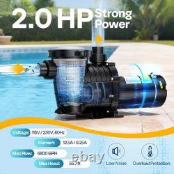 115V/230V 2.0HP Swimming Pool Pump 6800GPH with Self-Priming Motor In/Above Ground