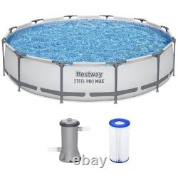 12ft Round Above Ground Swimming Pool with Easy Setup and 530 Gallon Pump Gray