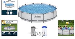 12ft Round Above Ground Swimming Pool with Easy Setup and 530 Gallon Pump Gray