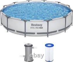 12ft Round Above Ground Swimming Pool with Easy Setup and 530 Gallon Pump Gray