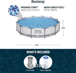 12ft Round Above Ground Swimming Pool with Easy Setup and 530 Gallon Pump Gray