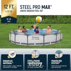 12ft Round Above Ground Swimming Pool with Easy Setup and 530 Gallon Pump Gray