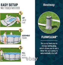 12ft Round Above Ground Swimming Pool with Easy Setup and 530 Gallon Pump Gray