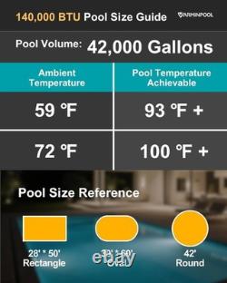 140000 BTU Swimming Pool Heater Inverter Heat Pump w. WiFi, In/Above Ground