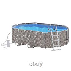 14x10 ft Outdoor Backyard Above Ground Swimming Pool Set with Filter Pump Ladder