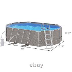 14x10 ft Outdoor Backyard Above Ground Swimming Pool Set with Filter Pump Ladder