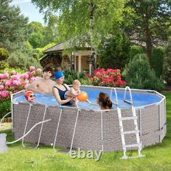 14x10 ft Outdoor Backyard Above Ground Swimming Pool Set with Filter Pump Ladder