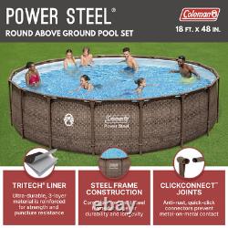 18ft x 48in Round Steel Frame Above Ground Swimming Pool Set with Pump & Ladder