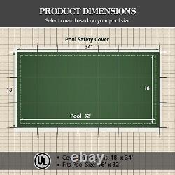 18x34 ft. Rectangle In-Ground Pool Safety Covers Green Mesh Swimming Pool Cover