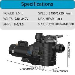 2 1/2HP Inground Swimming Spa Pool Pump 4140/9000GPH Dual Speed 2 Thread NPT