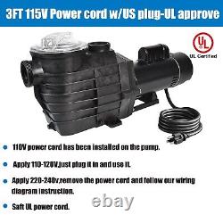 2 1/2HP Swimming Pool Pump Inground 98FT Hmax 9000GPH 2'' NPT 110-240V Hayward