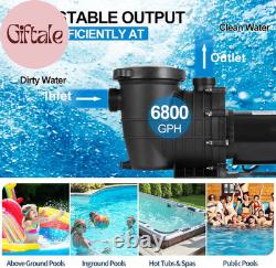 2 HP Pool Pump 6800 GPH Self Priming In/Above Ground Swimming Pool Pump 110V/220