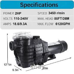 2HP 110-240v 6500GPH INGROUND Swimming POOL PUMP MOTOR with Strainer 2 thread NPT