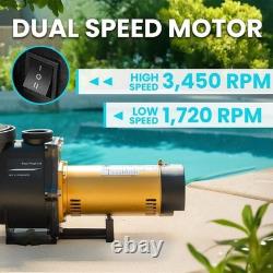 2HP In-Ground Swimming Pool Pump Dual Speed High Flow 2 Inlet 230V High Flow