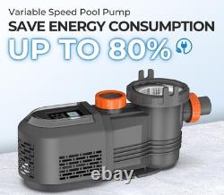 3.0 HP Swimming Pool Pump Variable Speed 240V In/Above Ground with Filter Basket