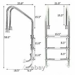 3-Step Stainless Steel In Ground Swimming Pool Ladder with Anti-Slip Steps Safety