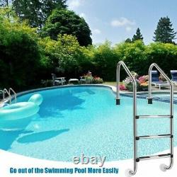 3-Step Stainless Steel In Ground Swimming Pool Ladder with Anti-Slip Steps Safety
