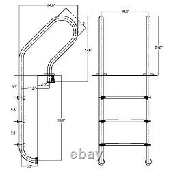 3-Step Stainless Steel Inground Swimming Pool Stairs with Non-Slip Footstep