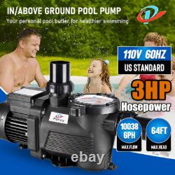 3HP 10038GPH Inground Swimming Pool Pump Motor Single Speed 110V Black