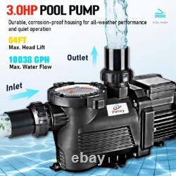 3HP High-Flo Single Speed Swimming Pool Pump Inground 110V 2 Fitting