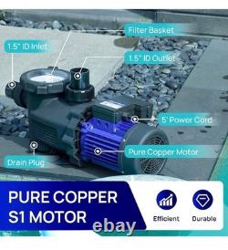 AQUASTRONG 2 HP In/Above Ground Single Speed Pool Pump, 115V, 8917GPH, High Flow