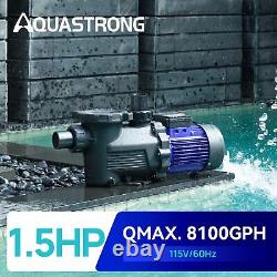 AQUASTRONG In/Above Ground Pool Pump 1.5 HP Single Speed 115V with High Flow