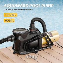 AQUOWARD 1.5 HP Swimming Pool Pump 115-230 V Dual Voltage In/Above Ground Pool