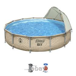 Above Ground Swimming Pool Set with Canopy Durable Pool Frame 13' X 33 Round