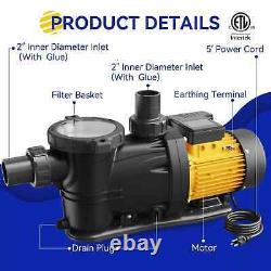 Acquaer 2 HP Pool Pump, 7860 GPH 115V Above Ground Inground Swimming Pool