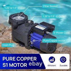 Aquastrong 1HP Pool Pump Inground Above Ground Swimming Pool Motor 4945 GPH 1.5