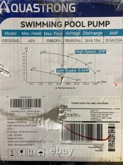 Aquastrong PSP200AD 2HP 5186GPH In/Above Ground Dual Speed Swimming Pool Pump