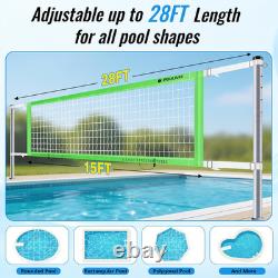 Base Free Swimming Pool Volleyball Net Set for Inground/Above Ground Pools, 4-He