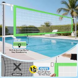 Base Free Swimming Pool Volleyball Net Set for Inground/Above Ground Pools, 4-He