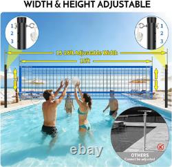 Base Free Swimming Pool Volleyball Net Set for Inground Pools 3-Height Adjusta