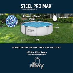 Bestway 10' x 30 Steel Pro Frame Max Round Above Ground Swimming Pool with Pum