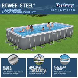Bestway 24' x 12' x 52 Power Steel Above Ground Swimming Pool Set (For Parts)