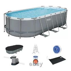 Bestway 561CDE Power Steel 18FT x 9FT x 48IN Oval Above Ground Swimming Pool Set