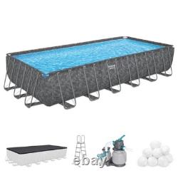 Bestway APX 365 24' x 12' x 52 Rectangular Above Ground Swimming Pool Set, Gray