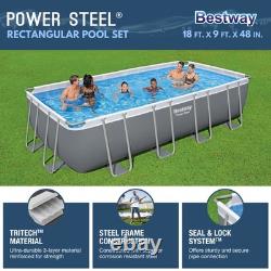 Bestway Power Steel 18'x9'x48 Rectangular Above Ground Swimming Pool Set(Used)
