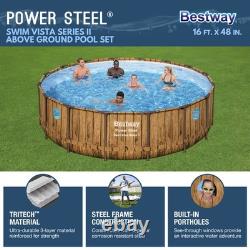 Bestway Power Steel Swim Vista 16' x 48 Round Above Ground Swimming Pool Set